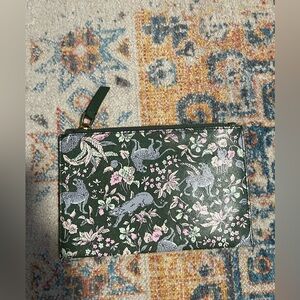 J.Crew leather pouch/clutch green jungle/botanical print